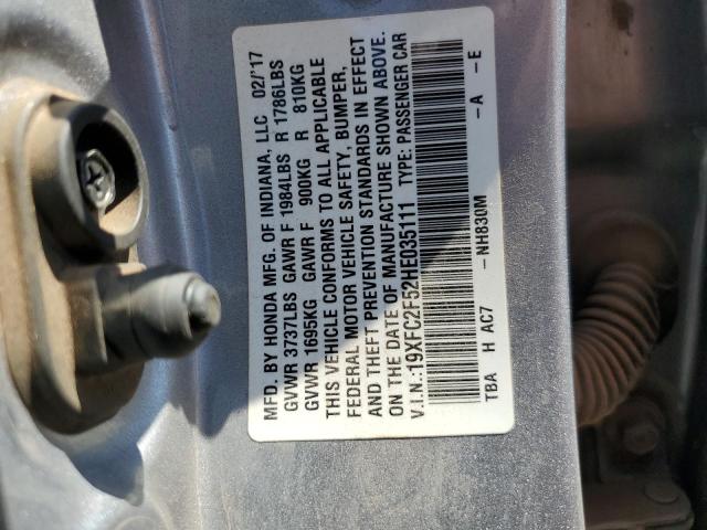 19XFC2F52HE035111 - 2017 HONDA CIVIC LX SILVER photo 12