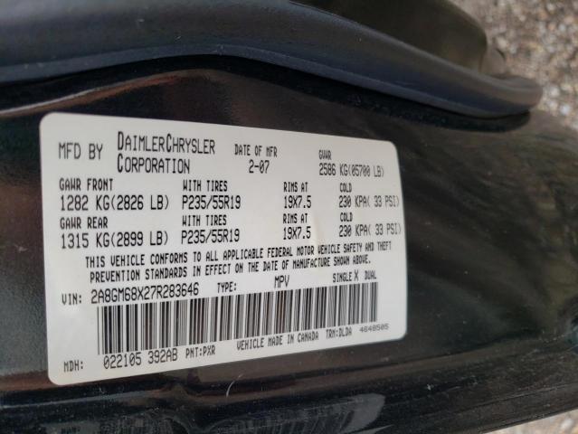 2A8GM68X27R283646 - 2007 CHRYSLER PACIFICA TOURING BLACK photo 13