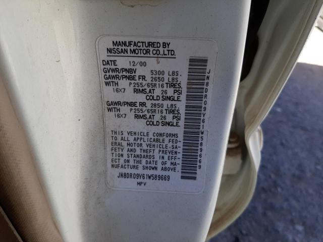 JN8DR09Y61W589669 - 2001 NISSAN PATHFINDER LE 白色 照片 12