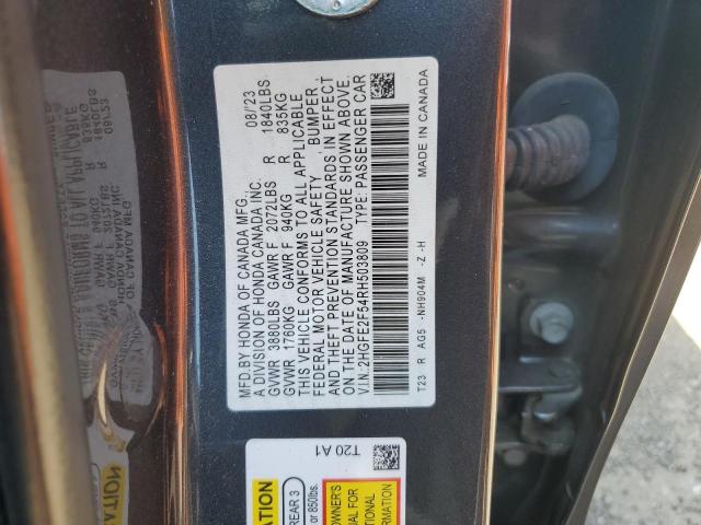 2HGFE2F54RH503809 - 2024 HONDA CIVIC SPORT გრაფიტი ფოტო 12