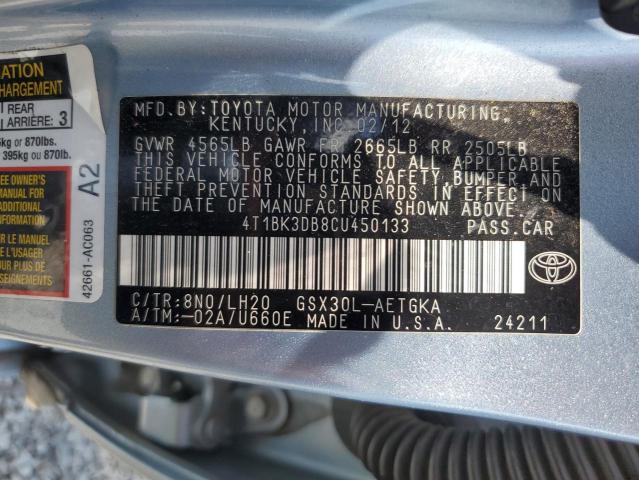 4T1BK3DB8CU450133 - 2012 TOYOTA AVALON BASE Mavi foto 12