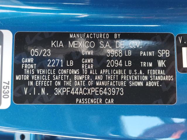 3KPF44ACXPE643973 - 2023 KIA FORTE GT BLUE photo 12