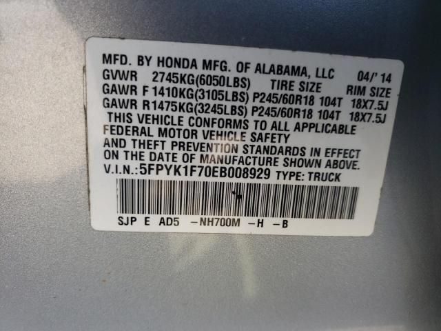 5FPYK1F70EB008929 - 2014 HONDA RIDGELINE SPORT SILVER photo 13