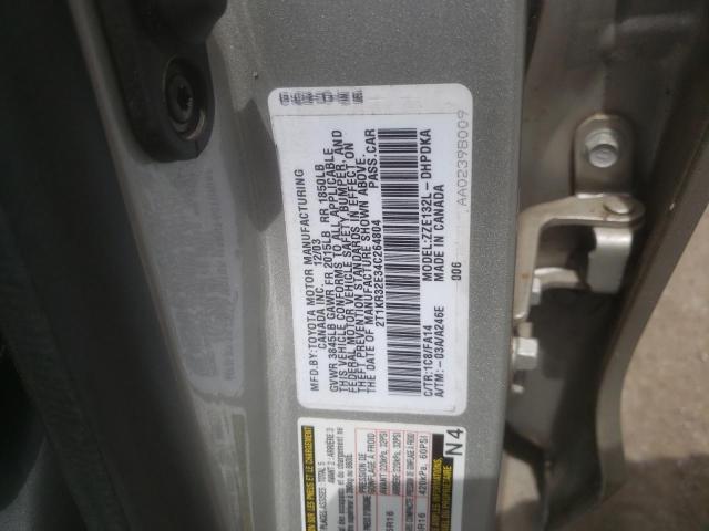 2T1KR32E34C264804 - 2004 TOYOTA COROLLA MA XR GRAY photo 12