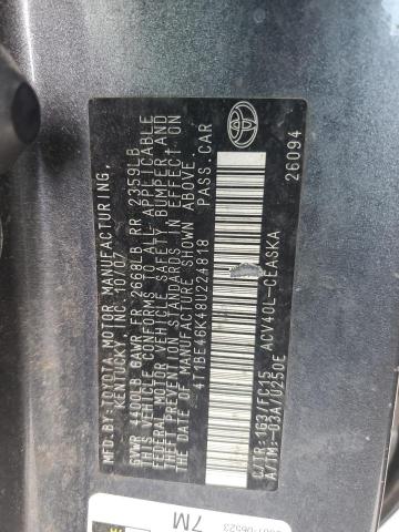 4T1BE46K48U224818 - 2008 TOYOTA CAMRY CE 灰色 照片 12