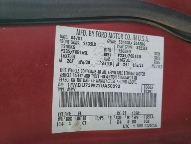 1FMDU73W22UA50890 - 2002 FORD EXPLOR XLT MAROON photo 13