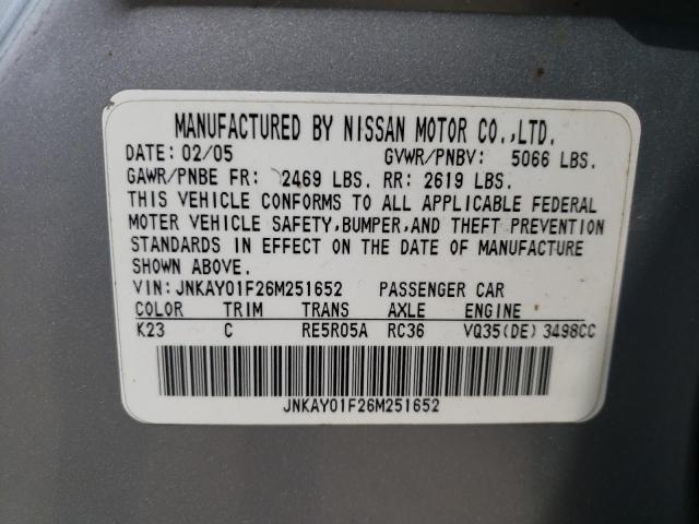 JNKAY01F26M251652 - 2006 INFINITI M35 BASE SILVER photo 12