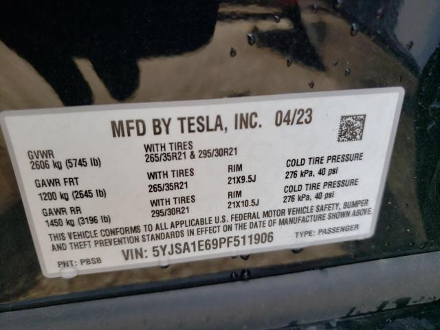 5YJSA1E69PF511906 - 2023 TESLA MODEL S أسود صورة 12