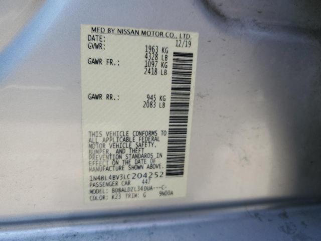 1N4BL4BV3LC204252 - 2020 NISSAN ALTIMA S SILVER photo 12