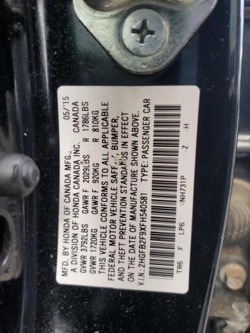2HGFB2F9XFH540581 - 2015 HONDA CIVIC EXL BLACK photo 13