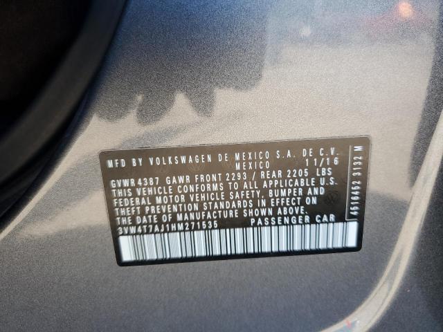 3VW4T7AJ1HM271535 - 2017 VOLKSWAGEN JETTA GLI GRAY photo 12