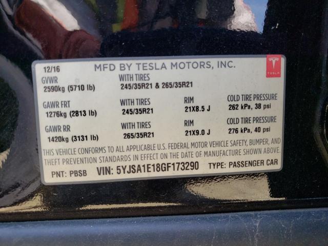 5YJSA1E18GF173290 - 2016 TESLA MODEL S أسود صورة 12