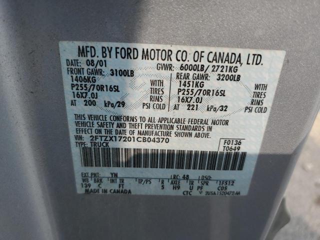 2FTZX17201CB04370 - 2001 FORD 150 SILVER photo 12