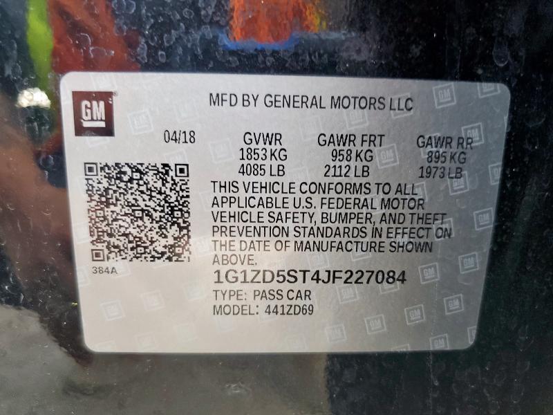 1G1ZD5ST4JF227084 - 2018 CHEVROLET MALIBU LT BLACK photo 12