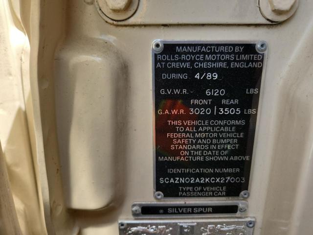 SCAZN02A2KCX27003 - 1989 ROLLS-ROYCE SILVER SPU CREAM photo 12