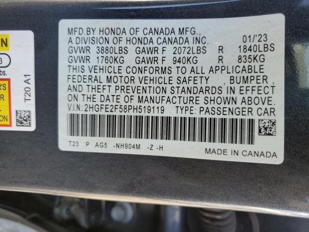 2HGFE2F58PH519119 - 2023 HONDA CIVIC SPORT 灰色 照片 12