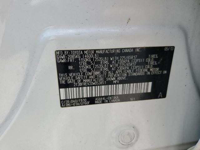 2T3BFREV2DW053851 - 2013 TOYOTA RAV4 LE WHITE photo 13