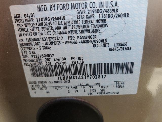 1LNHM87A31Y702817 - 2001 LINCOLN LS Gümüş foto 12