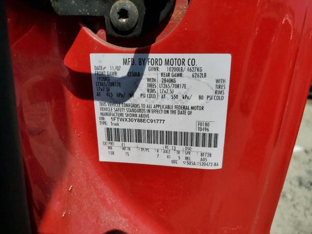 1FTWX30Y88EC91777 - 2008 FORD F350 SRW SUPER DUTY RED photo 12