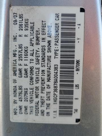 1HGCP36878A004383 - 2008 HONDA ACCORD EXL SILVER photo 13
