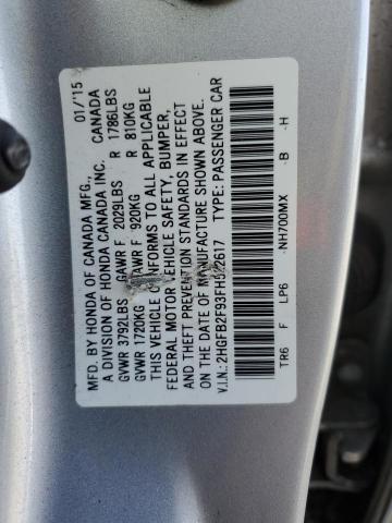 2HGFB2F93FH522617 - 2015 HONDA CIVIC EXL SILVER photo 12