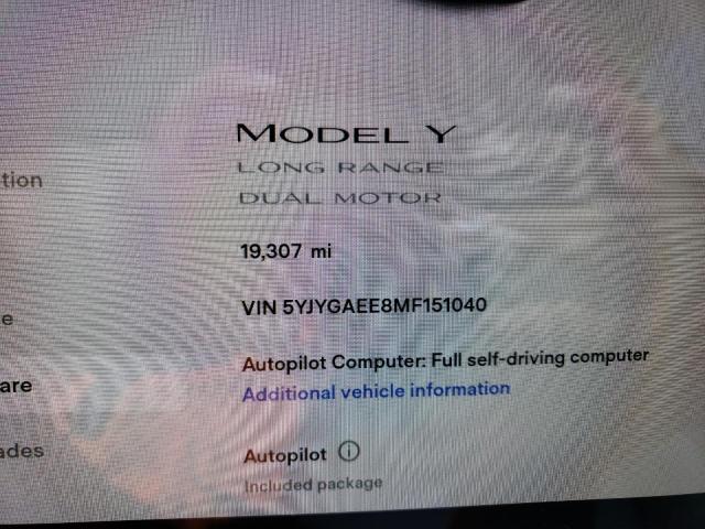 5YJYGAEE8MF151040 - 2021 TESLA MODEL Y BLUE photo 8