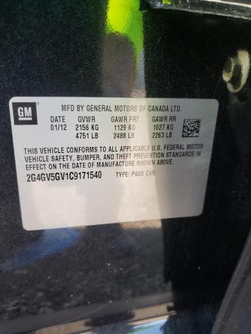 2G4GV5GV1C9171540 - 2012 BUICK REGAL GS BLACK photo 12