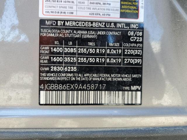 4JGBB86EX9A458717 - 2009 MERCEDES-BENZ ML 350 GRAY photo 13