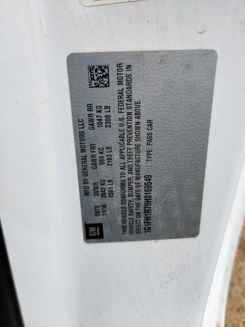 1G1FH1R78H0169549 - 2017 CHEVROLET CAMARO SS WHITE photo 12