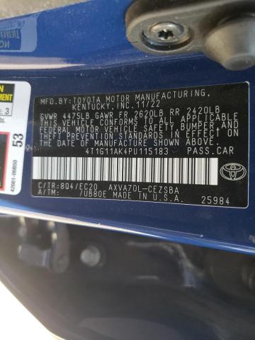 4T1G11AK4PU115183 - 2023 TOYOTA CAMRY SE NIGHT SHADE BLUE photo 12