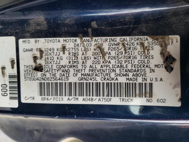 5TEUU42N08Z564619 - 2008 TOYOTA TACOMA ACCESS CAB ორფეროვანი ფოტო 13