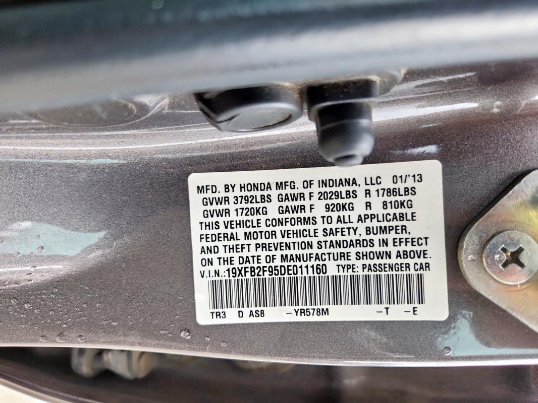 19XFB2F95DE011160 - 2013 HONDA CIVIC EXL GRAY photo 12