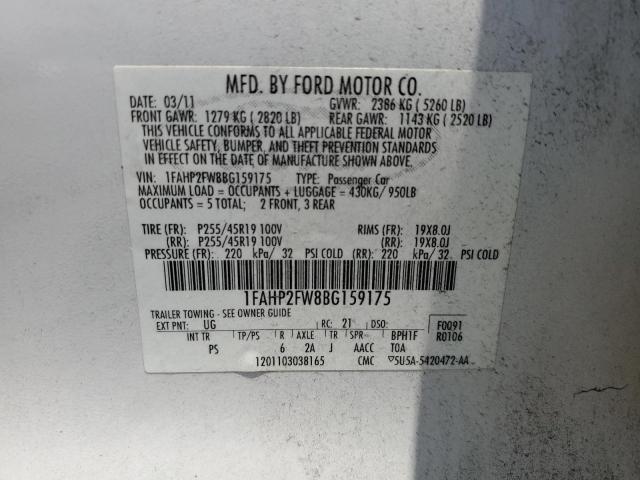 1FAHP2FW8BG159175 - 2011 FORD TAURUS LIMITED WHITE photo 12