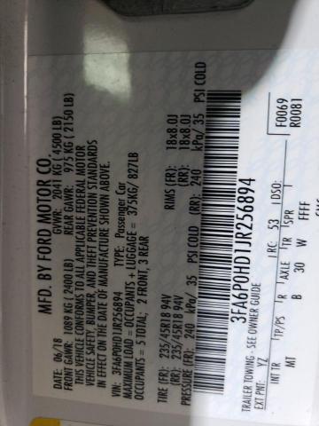 3FA6P0HD1JR256894 - 2018 FORD FUSION SE 白色 照片 13