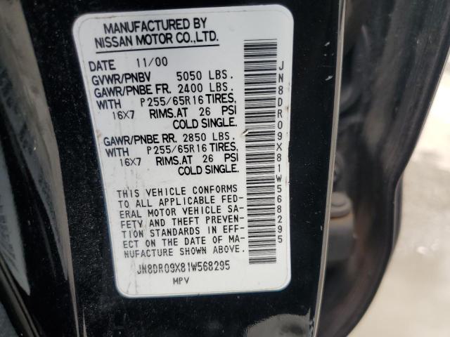 JN8DR09X81W568295 - 2001 NISSAN PATHFINDER LE BLACK photo 13