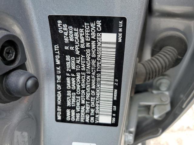 SHHFK7H40KU411910 - 2019 HONDA CIVIC SPORT ნაცრისფერი ფოტო 12