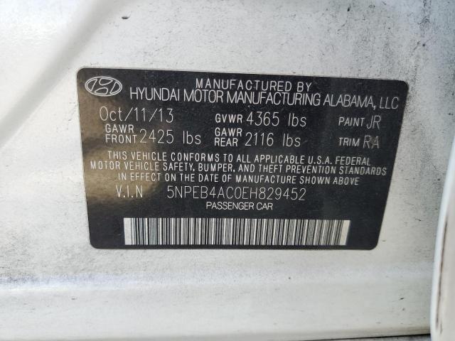 5NPEB4AC0EH829452 - 2014 HYUNDAI SONATA GLS WHITE photo 12