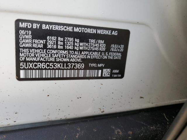 5UXCR6C53KLL37369 - 2019 BMW X5 XDRIVE40I WHITE photo 10