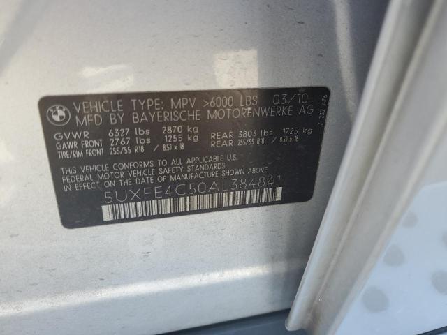 5UXFE4C50AL384841 - 2010 BMW X5 XDRIVE30I 银色 照片 12