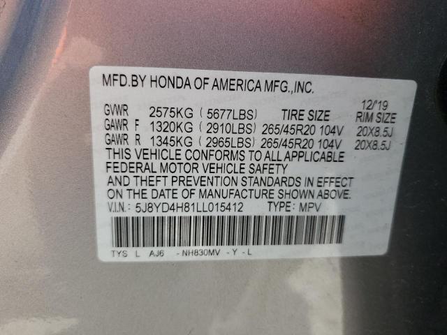 5J8YD4H81LL015412 - 2020 ACURA MDX ADVANCE Gümüş foto 13