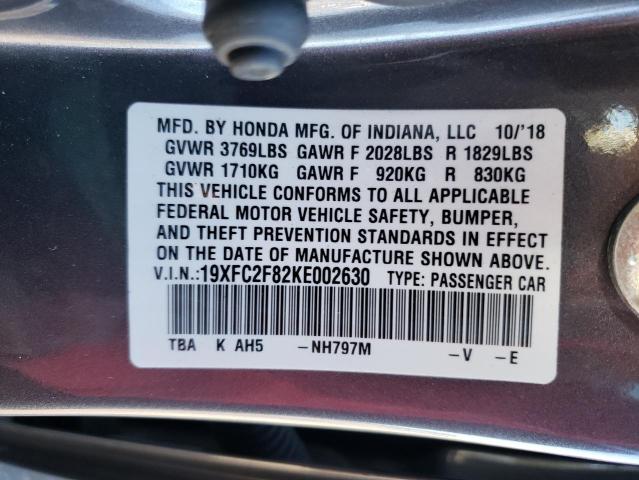 19XFC2F82KE002630 - 2019 HONDA CIVIC SPORT 灰色 照片 10
