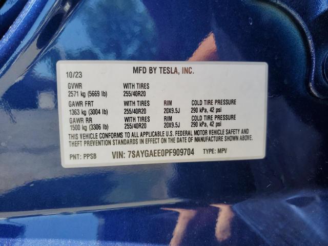 7SAYGAEE0PF909704 - 2023 TESLA MODEL Y ლურჯი ფოტო 13