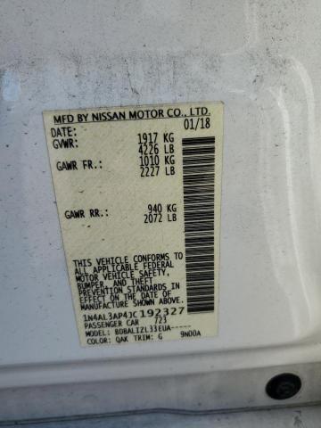 1N4AL3AP4JC192327 - 2018 NISSAN ALTIMA 2.5 Ақ фото 12