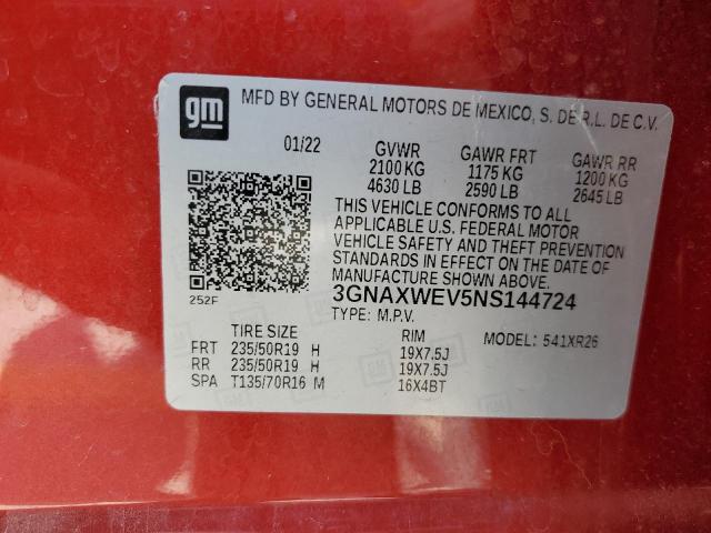 3GNAXWEV5NS144724 - 2022 CHEVROLET EQUINOX RS RED photo 14