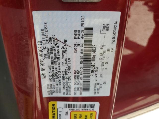 3LN6L5EC1HR614032 - 2017 LINCOLN MKZ RESERVE წითელი ფოტო 12