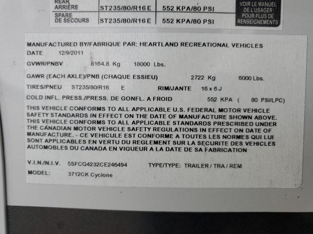 5SFCG4232CE246494 - 2012 HEARTLAND GATEWAY 灰色 照片 10