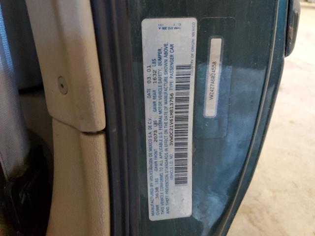 3VWDC21V61M813756 - 2001 VOLKSWAGEN CABRIO GLX 绿色 照片 12