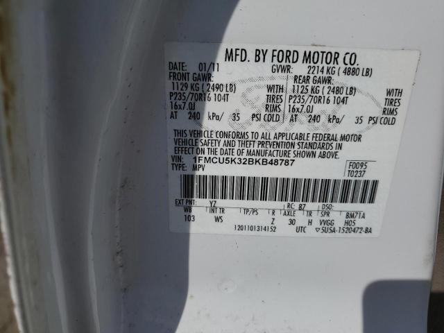 1FMCU5K32BKB48787 - 2011 FORD ESCAPE HYBRID WHITE photo 12