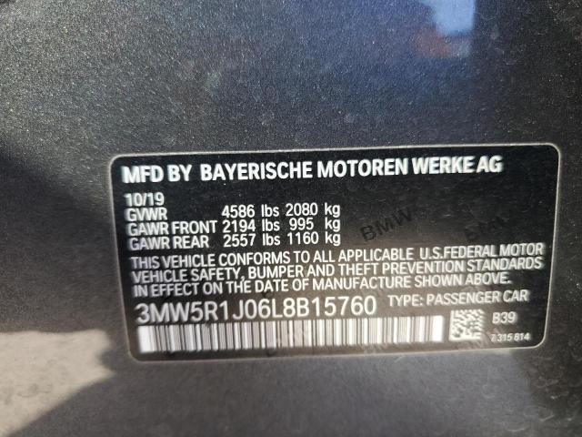 3MW5R1J06L8B15760 - 2020 BMW 330I BLACK photo 10