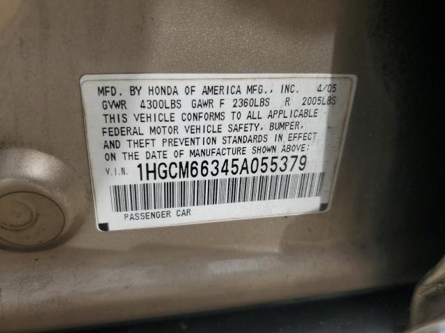 1HGCM66345A055379 - 2005 HONDA ACCORD LX TAN photo 12